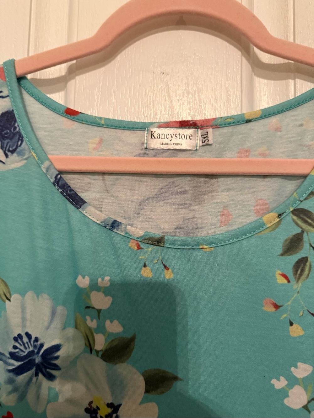 Teal Floral Maxi Dress with Short Sleeves - Picture 2 of 3